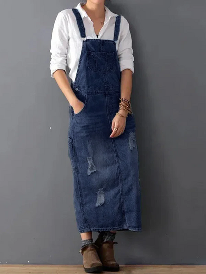 Serena | Denim Pinafore-klänning med slits