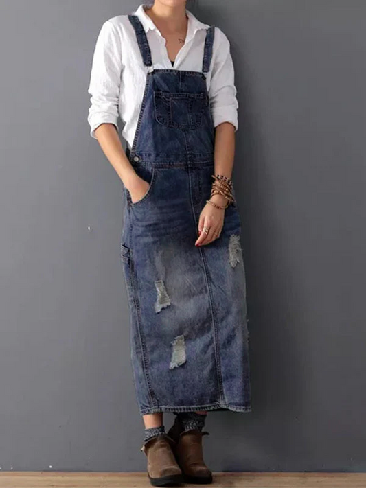 Serena | Denim Pinafore-klänning med slits